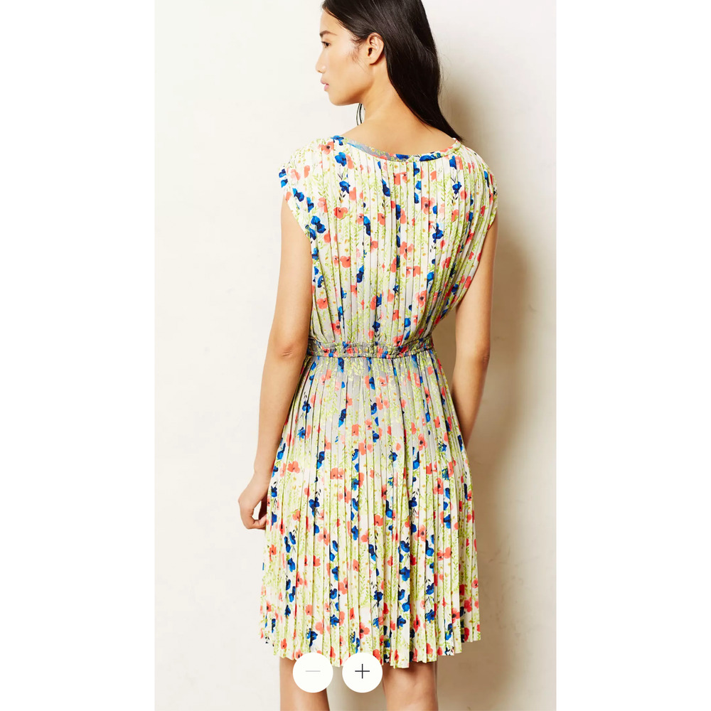 NEW! Anthropologie S Meadowlight $228 Pleated Dress Fit&Flare Elastic Waist - Picture 9 of 15